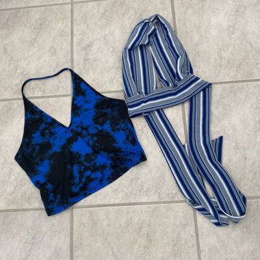 Blue Striped Bikini Set