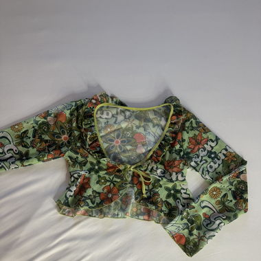 Green chiffon bikini-overtop with flower pattern