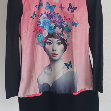 Kleid/Bluse mit langen Ärmeln rosa/schwarz