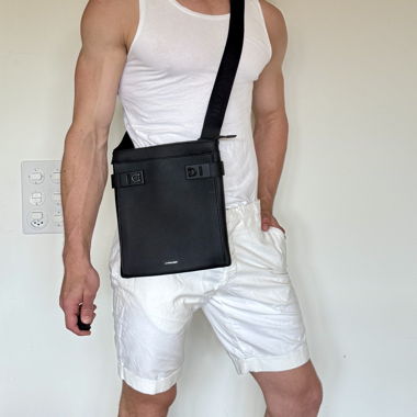 Ferragamo Black Leather Gancini Messenger - new