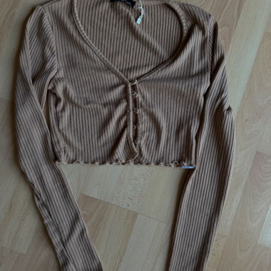 Brown Rib-Knit Cardigan