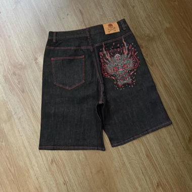 Y2k red dragon baggy jorts 