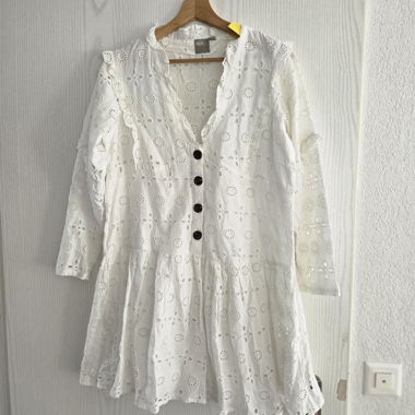 White Lace Dress with Button Placket