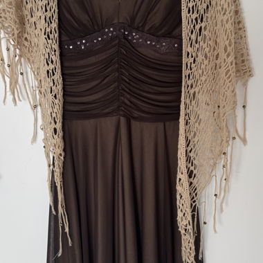 Brown evening dress with scarf