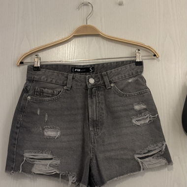 Grey Destroyed Denim Shorts