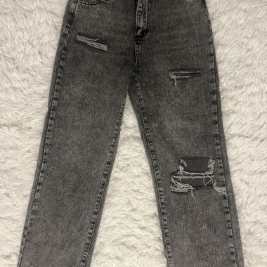 Grey Ripped Jeans - Straight Fit