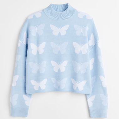 Maglione blu con motivi a farfalla