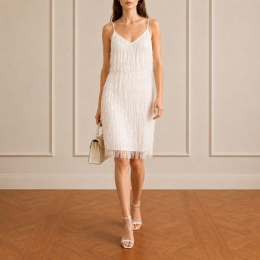 Abito bianco Boho Chic con frange Big Trend