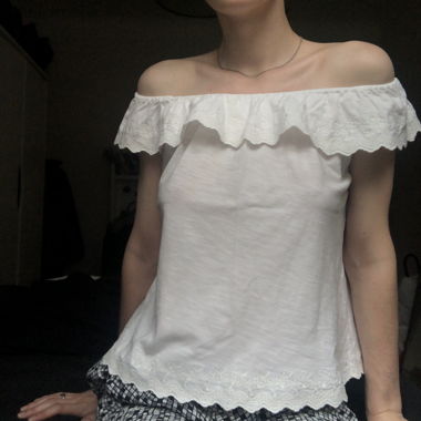 Cute shoulder off white top