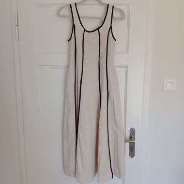Beige Viskose-Leinen Kleid - Knöchellänge