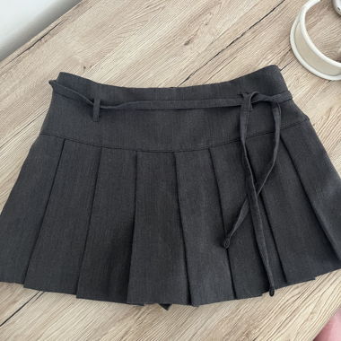 Subdued Grey Pleated Mini Skirt