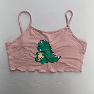 Pink Crop Top with Dino Print