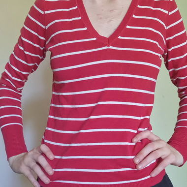 Red striped V-neck top
