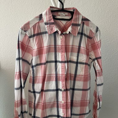 Blusa a maniche lunghe a quadri rosa e bianco