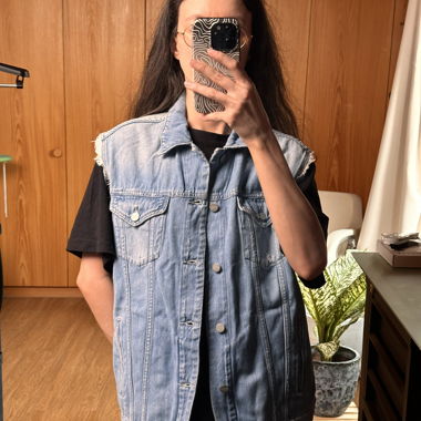 Carhartt sleeveless jean jacket with distressing 