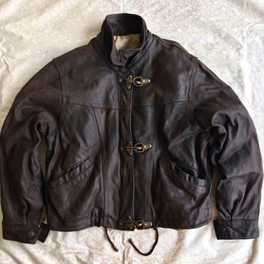 RARE FIREMAN CLASP GENUINE REAL LEATHER JACKET
