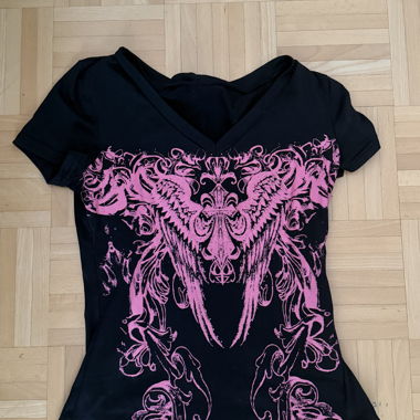 Haut à col V graphique Black Pink