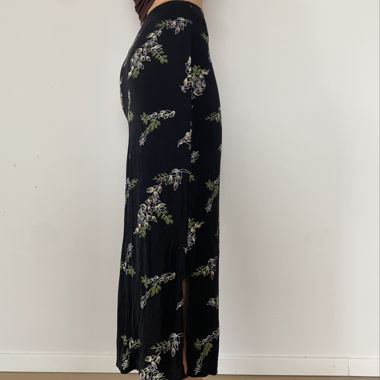 Black flowing skirt with floral pattern