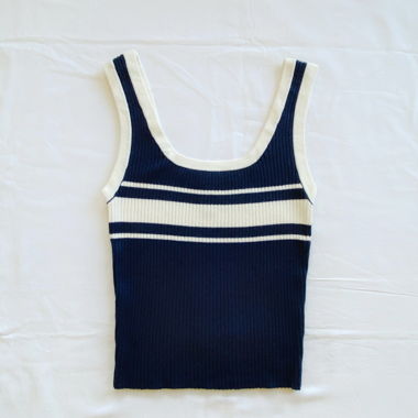 Top côtelé H&M marine & blanc S