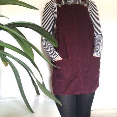 Burgundy dungaree dress