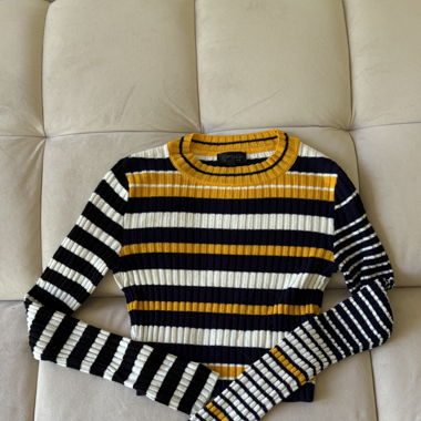 Topshop Streifenpullover in Gelb, Blau und Weiß