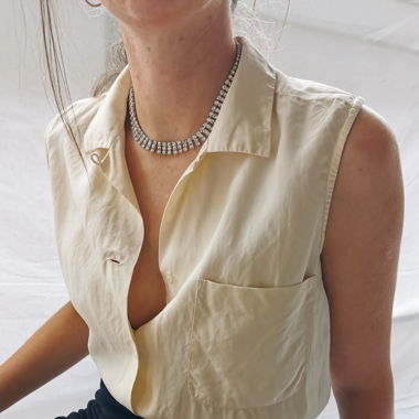 Ivory minimal basic sleeveless silk blouse Banana