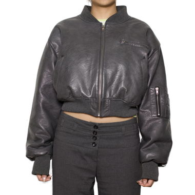 Cropped Leather Bomber Jacket
