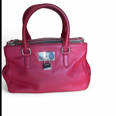 Bold red DKNY leather satchel bag