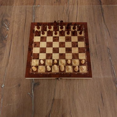 Wooden chess, backgammon and draughts set