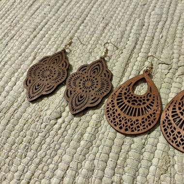 Boho Chic, 2 Pairs of Wooden Dangle Earrings 
