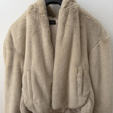 Beige Teddyfell Jacke mit Kapuze