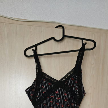 top with polka dots and red flowers