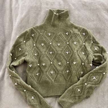 ZARA Cropped Turtleneck Sweater with Pearls