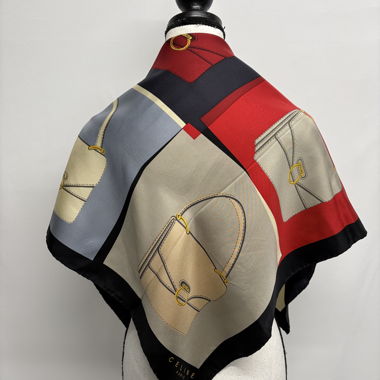 Celine silk scarf with pocket print blue red