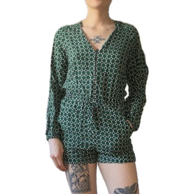 Green printed long-sleeve romper