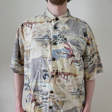 Vintage 90s Japan Hemd Rayon Large Robert Stock