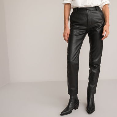 Pantalon droit en cuir La Redoute