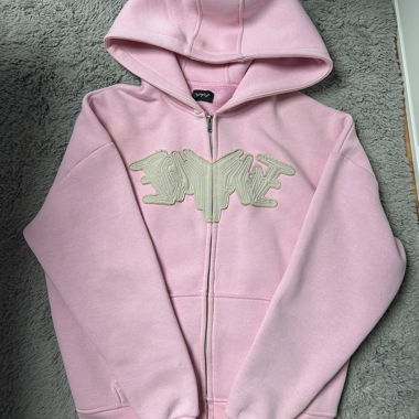 Pink zip-up hooded sweatshirt