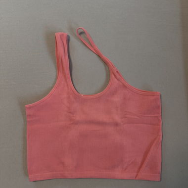 Pink ribbed crop top with asymmetrical strap