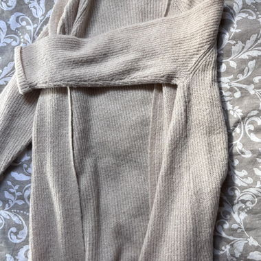 Beige long knit cardigan