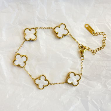 Bracelet trèfle effet nacre, plaqué 18k
