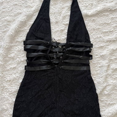 Black Lace Romper with Halter Neck