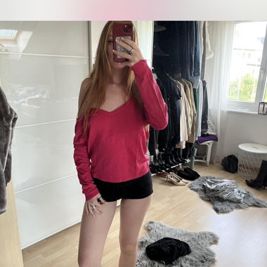 Pinkes Longsleeve-Top mit Reissverschluss