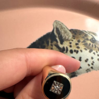Vintage 9k Gold Onyx Signet Ring with Diamond