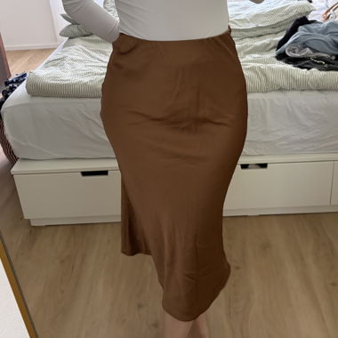 Brown Satin Midi Skirt