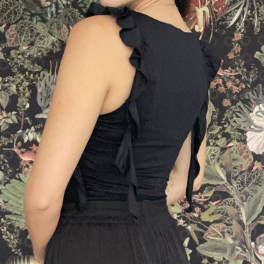 Black ruffle sleeveless top