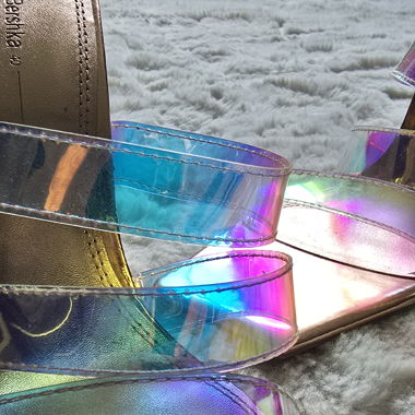 Transparente Rainbow-Absatz-Mules