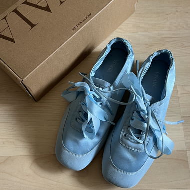 Blue Satin Lace-Up Flats