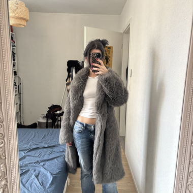 Long Grey Faux Fur Coat H&M