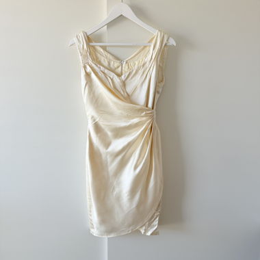 Vintage Cream real silk sleeveless draped dress
